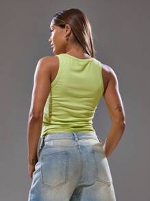 MUSERA Ribbed Scoop Neck Tank Top Spring, Summer, Streetwear, Y2k, Cool Girl,City Muse Fall Back To School - Yellow - View 4