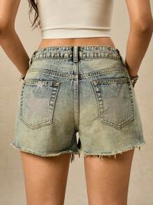 Easelle 女式休闲磨边口袋铆钉牛仔短裤