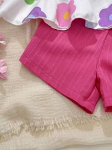 SHEIN Playful Pals Set de 2 piezas/paquete de top de tirantes de color vivo + shorts para recién nacidos/bebés niñas primavera/verano, de 0 a 3 años - Rosa - Ver 6