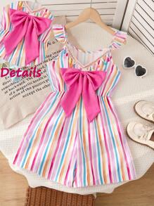 Sparklyn 女童荷叶边袖可爱蝴蝶结休闲连体裤，夏季