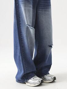 Chillumni Lässige, gerade, locker sitzende Jeans mit Used-Look und Taschen für Herren, vielseitiges, Baggy-Jeans-Design für Männer - Mittele Waschung - Übersicht 7