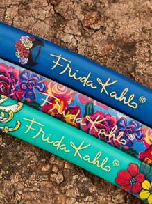 Frida Kahlo X SHEIN Set de 3 recortadores de cejas con estampado floral, con cuchillas que no rayan la piel, se pueden usar en cejas, rostro, Body y otras partes, adecuado para mujeres y hombres, artistas, capullos, flores, artístico, elegante