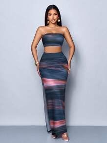 Bộ đồ hai mảnh in họa tiết kỹ thuật số bó sát, co giãn cao, lượn sóng thanh lịch, thời trang cho tiệc tùng, ngày lễ - Nhiều màu - Xem 3