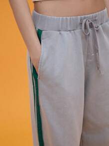 COUREZ Quần jogger dáng rộng với sọc bên hông / Quần mùa hè phong cách Y2K, chất liệu cotton cổ điển. - Màu Xám nhạt - Xem 6