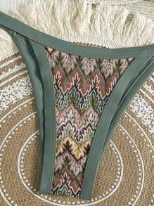 SHEIN Swim Women 2-Piece Textured Knit Bikini Set, Multicolor Cut-Out Tie Front Crop Top And Bottoms, Beach Swimwear - Multicolor - View 4