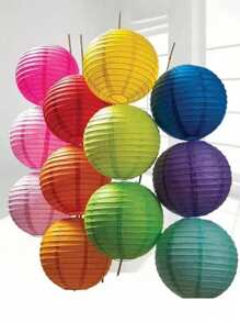 SHEIN 10 件纸灯笼套装，20 厘米/7.87 英寸中国圆形灯笼悬挂花园小纸灯笼可折叠球形灯笼，无需电力，可折叠放置 - 紙燈籠 - 查看 4