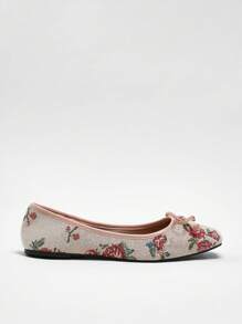 Solezae 女士优雅一脚蹬圆头玫瑰花朵印花面料芭蕾平底鞋 - 舒适、百搭且经典必备 - 彩色 - 查看 6