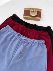 Set de 3 pantalones de estar en casa de mujer con bolsillos, diseño de bloques de color y textura de burbujas - Multicolor - Ver 4