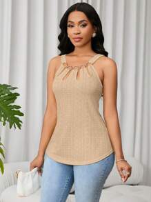 Lunelith SHEIN Lunessa 女士金属扣装饰镂空花卉图案顶部戒指细节 - 杏色 - 查看 3