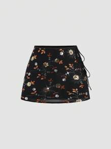 Sweetra 亮片刺绣蝴蝶结腰迷你裙 - 黑色 - 查看 5