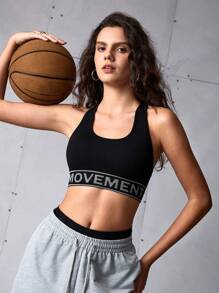 Streetz SHEIN Sport 女士字母针织肩带运动文胸，适合日常锻炼 - 黑色 - 查看 6