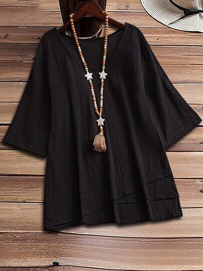 Rusticease Große Größen-Hemd mit asymmetrischem Saum, grüner Landhausstil, Herbstkleidung