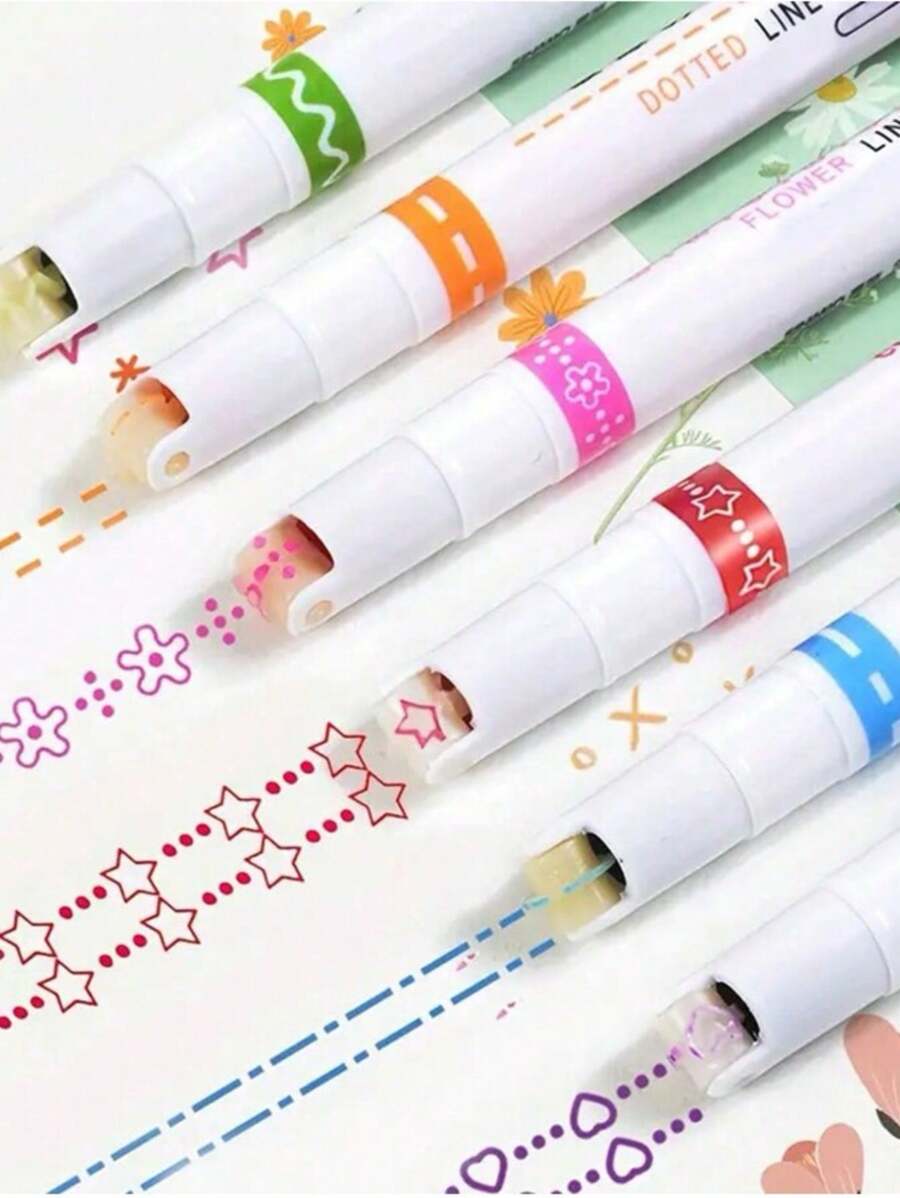 Creative 6-Color Border Pen With Wave Shape And Fluorescent Ink For Diy Projects And Marking Curves, Multipurpose For School And Office, Random Color Back To School