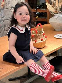 Dazy Kids Infant/Toddler Girls' Navy Collar Casual Cute Summer Printed Short Sleeve Dress - Blue - View 6