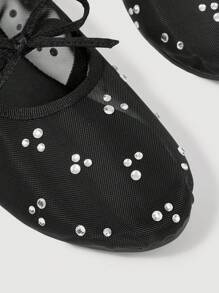 SheIn MOD 时尚黑色网眼蝴蝶结平底乐福鞋 - 黑色 - 查看 4