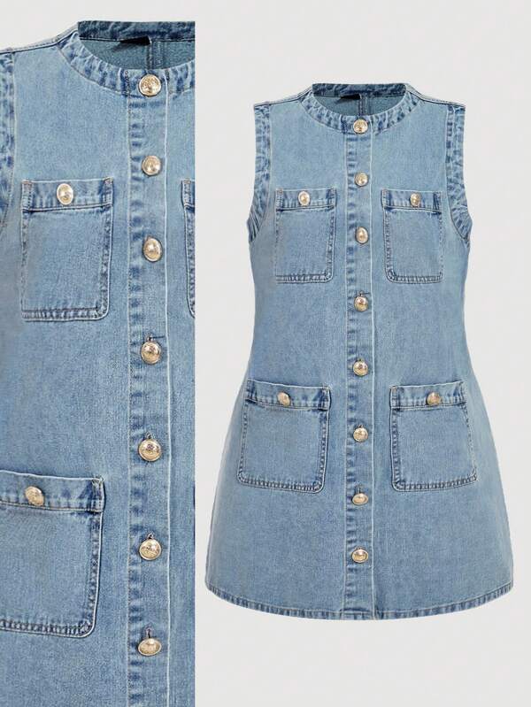 SHEIN MOD Plus Size Denim Sleeveless Bodycon Mini Dress, Women's Denim Dress Metal Button Decoration Blue Denim Dress Blue Dress Women Metal Starfish Decor Round Neck Sleeveless Casual Denim Dress Y2k Clothes Street Wear Women Women Denim Outfit Western Dress Y2k Women Clothes Birthday Women Outfits Blue Women Dresses Western Dress Western Women Dresses Mini Dress,Pride,Pride Outfits Women ,Vacation Outfits Woman,Vacay Outfits Women,Birthday Dresses For Women,Club Outfit,Airport Outfit For Women