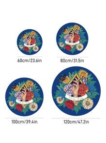 Frida Kahlo X SHEIN 1 pieza Alfombra redonda con estampado floral, con respaldo antideslizante, cómoda y fácil de limpiar, decoración para el dormitorio y la sala de estar, 60/80/100/120cm