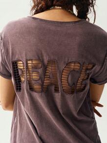 Bohemela Solid Color Knit Short Sleeve Round Neck Washed Women T-Shirt - Coffee Brown - View 6