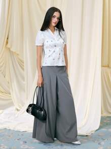 SHEIN MOD 女士碎花褶皱度假吊带背心，返校季、夏季、度假、海滩、浪漫约会、Y2K风格、毕业典礼、婚礼、返校季、甜美浪漫乡村风上衣 - 白色 - 查看 8