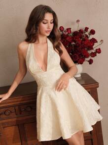 Savoree Elegantes, schickes rückenfreies Damen Mini A-Linien Kleid - Beige - Übersicht 6