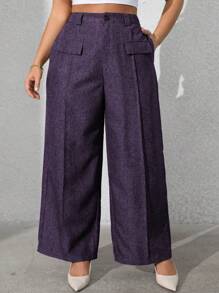 Vionelle 大码女式纯色前袋休闲西装裤 女式夏季服装 女式下装 女式夏季套装 女式工作服 秋冬季 - 紫色 - 查看 5