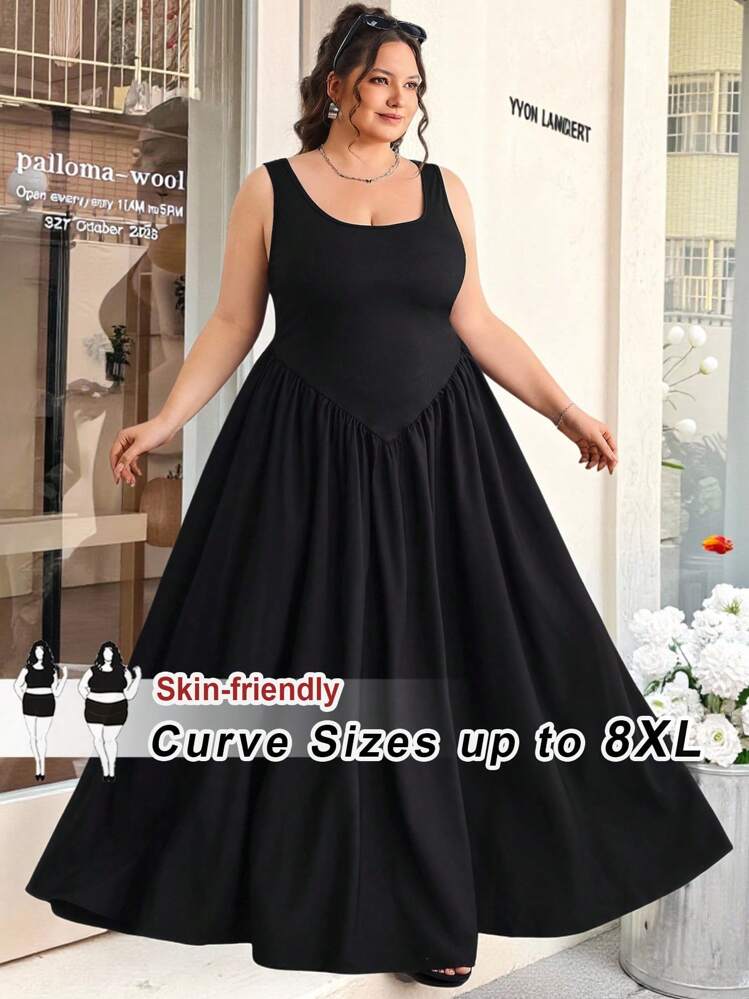 SHEIN CURVE+ Plus Size Black Sleeveless Maxi Swing Formal Dress,Graduation  Dress,Summer Dresses For Women,Maxi Dress | SHEIN