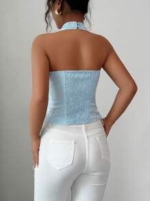 Elenzga Damen Sommer Mode Bluse mit Schleifendekoration und Halsausschnitt