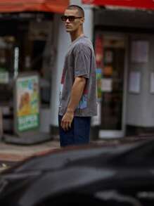 Musero Oversized Graphic Print Short Sleeve T-Shirt Summer Spring Holiday Vacation - Black - View 2