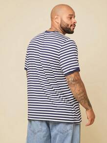 EASEVO Plus Size Men Casual Knit Crew Neck Striped Short Sleeve T-Shirt, Suitable For Summer