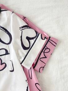 4pcs/Set Young Girl Heart Print Turndown Collar Faux Silk Casual Home Set With Shorts Satain Heart Print Pajamas Sets Girls Clothes Set Teen Girl Shirts Summer Sets Blind Box Pride