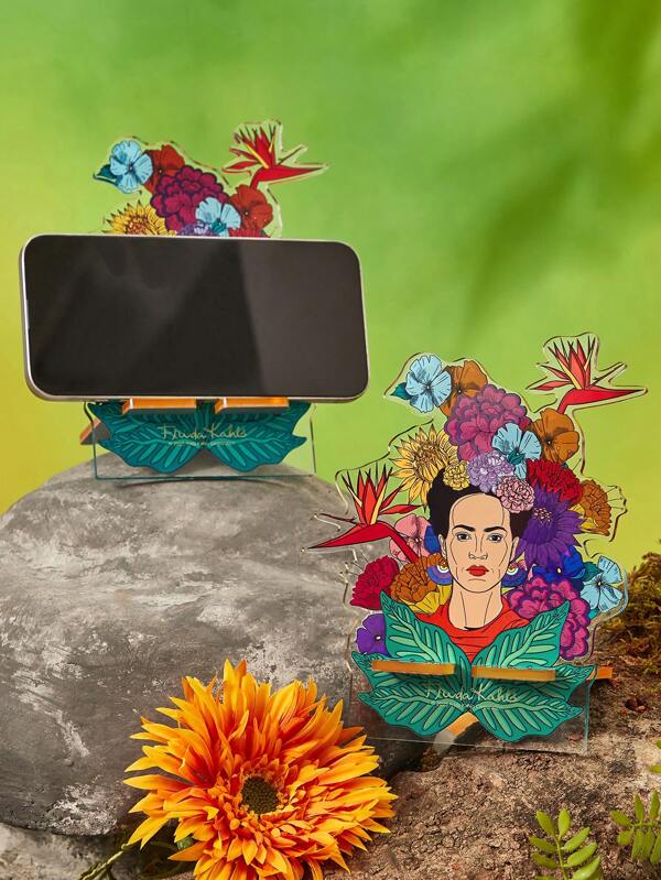 Frida Kahlo X SHEIN Soporte grueso portátil de decoración de escritorio para teléfono móvil / tableta con figura impresa pintada acrílica