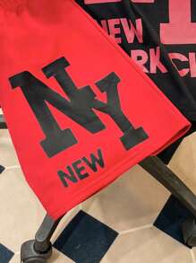 SHEIN Leap Crew 2pcs Teen Boys Casual Loose Comfortable Versatile Printed T-Shirt & Shorts Set - Red - View 5