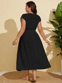 Swim Vcay Plus Size Women Long Length Hem Slit Sexy Casual Holiday Dress Coverup For Summer Beach Vacation - Black - View 2