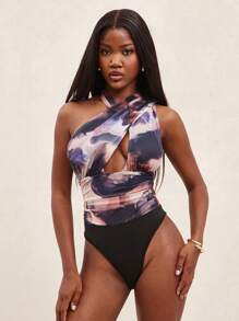 NYA SZN Bodysuit Deep Plunge Halter Summer Crop Top Music Outfits For Women - Multicolor - View 5