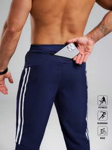 Manfinity Sport Polished Men's Contrast Color Striped Elastic Sports Pants Sweat-Wicking Lightweight Comfortable Running Muscle Minimalist Design Slim Fit For Workout Gymwear Sweat Pants - Royal Blue - View 4