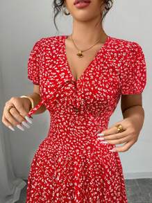 Elenzga Đầm dài tay bồng eo đàn hồi thanh lịch mùa hè cho nữ, Đầm maxi. Dành cho mùa xuân/hè, trang phục hòa nhạc cho nữ, thanh lịch phù hợp để đi làm hàng ngày, lễ hội âm nhạc, trang phục ngày lễ - Đỏ - Xem 6