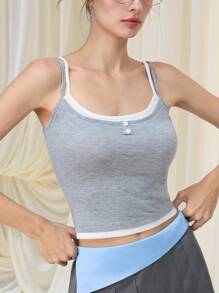 SHEIN MOD Women's Grey Sleeveless Mock-Layer Fashion Casual Camisole - Grey - View 4