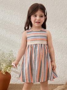 Blossori Adorable Casual Striped Sleeveless Dress For Baby Girls With Round Neck And Lace Detail - Multicolor - View 4