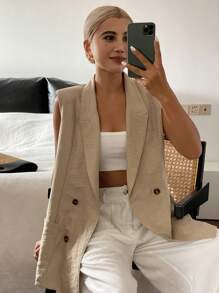 Livesso Women's Summer Short Sleeve V-Neck Loose Casual Thin Blazer,Fall Clothes Business Attire - Brown - View 6