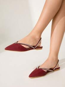 CUCCOO HITCHD White Crystals Strappy Pointed Toe Flat Ballet Shoes, Elegant Commute Casual Holiday Party Valentine's Date Wedding