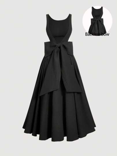 SHEIN MOD 露背蝴蝶结高低中长连衣裙、婚纱、约会连衣裙、情人节连衣裙