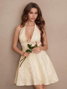 Savoree Elegantes, schickes rückenfreies Damen Mini A-Linien Kleid - Beige - Übersicht 7