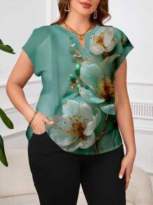 EMERY ROSE Versatile Casual Simple Plus Size Elegant Fashion Ladies Simulated Watercolor Floral Pattern Printed Shirt Suitable For Professional Wear Teacher Wear Plus Size Shirt Plus Size Floral Blouses Suitable For Going Out Chic Blouses For Women