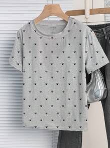 INAWLY Maglietta casual estiva da donna con collo rotondo e maniche corte, con stampa a impronta