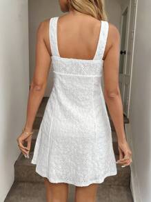 Easowa Váy hai dây chữ A thắt eo, vải jacquard họa tiết, váy ngắn thanh lịch thường ngày cho ngày lễ dành cho nữ, mùa xuân/hè - trắng - Xem 2
