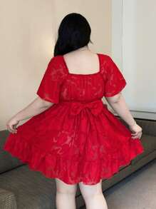 Vibekara Vestido elegante de mujer talla grande con cuello en V y bajo de hoja de loto en jacquard, atuendo para Año Nuevo, vacaciones y playa