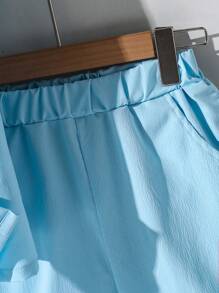 SHEIN 2件套青少年男孩夏季休闲纯色衬衫和短裤套装