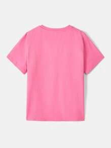 Gossip Girl X SHEIN Camiseta de manga corta con cuello redondo y gráfico de figura y letra de dibujos animados para niña preadolescente, de verano - Rosa - Ver 2