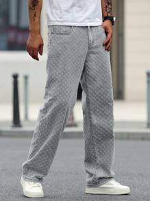 Manfinity Homme Lässige Herren Jeans mit weitem Bein und Taschen, lockere Passform & vielseitig einsetzbar - Hellgrau - Übersicht 1