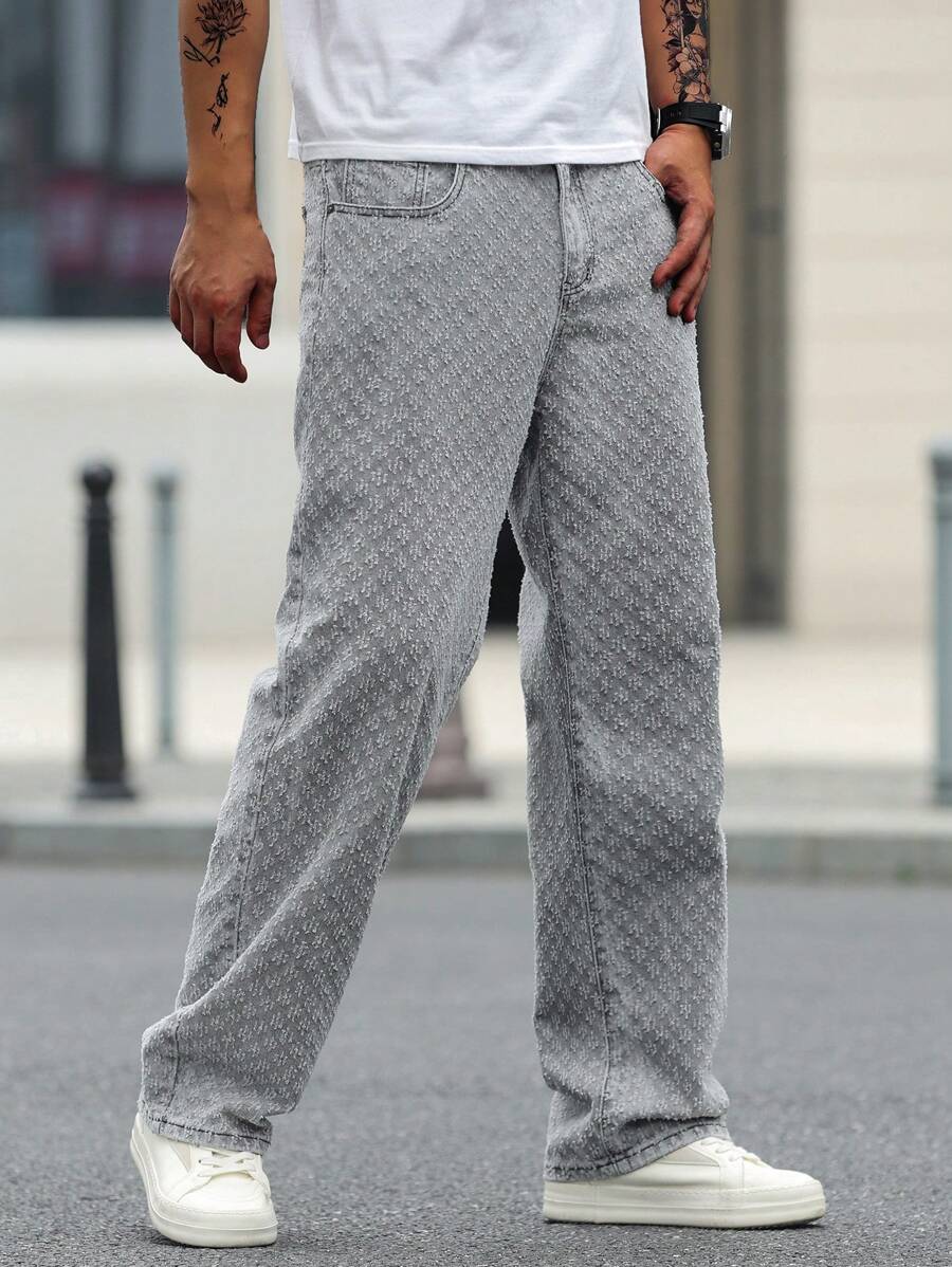 Manfinity Homme Lässige Herren Jeans mit weitem Bein und Taschen, lockere Passform & vielseitig einsetzbar - Hellgrau - Übersicht 1